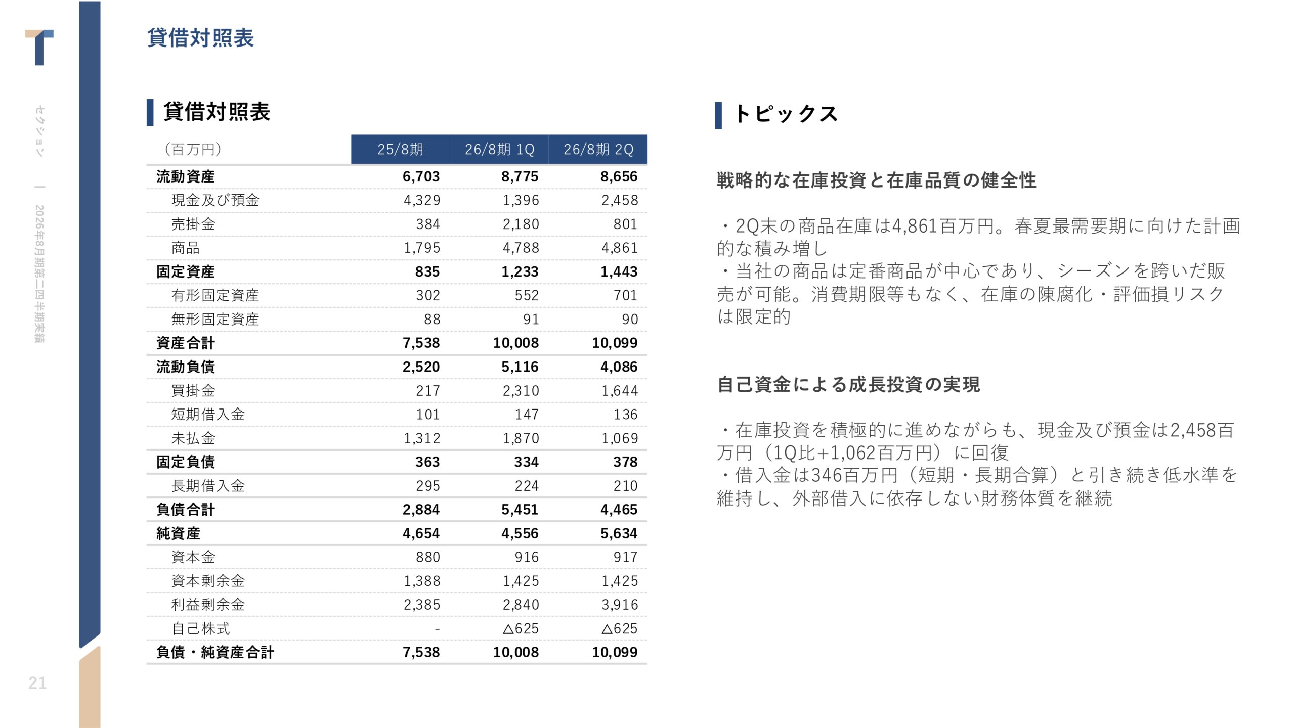 2026年8月期 第2四半期決算説明資料